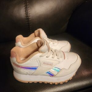 Reebok Kids Cream Sneakers with Pink & Iridescent Blue Accents
